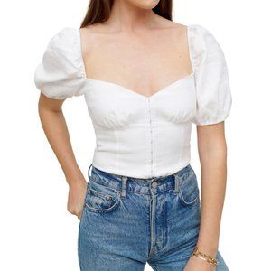 Reformation Rome Puff Sleeve Linen Top - SIZE 12